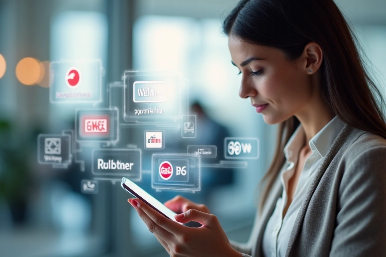 Egy nő okostelefonon böngészi az internetet, ami a harmadik fél hivatkozásokra utal.